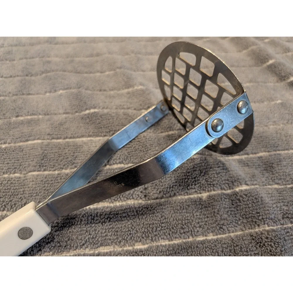 Vintage Stainless USA Potato Masher Atomic Blue Starburst‎ MCM Kitchen Tool
